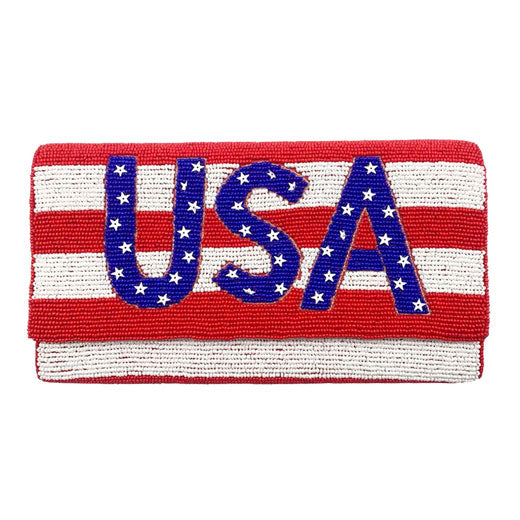 American USA Flag Beaded Clutch Crossbody Bag by Madeline Love