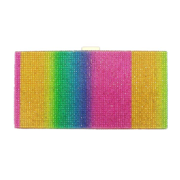 Rainbow Bling Rectangle Evening Clutch Crossbody Bag by Madeline Love