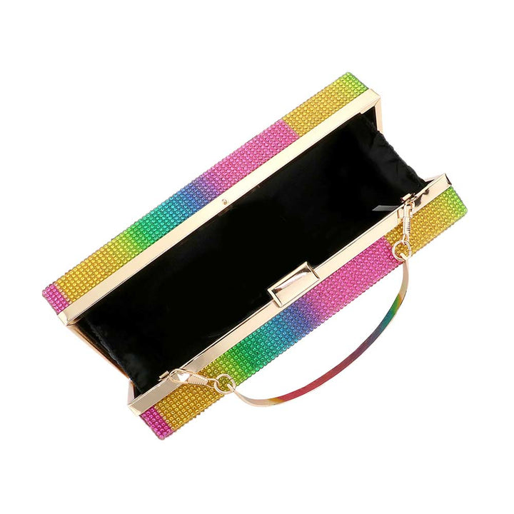 Rainbow Bling Rectangle Evening Clutch Crossbody Bag by Madeline Love