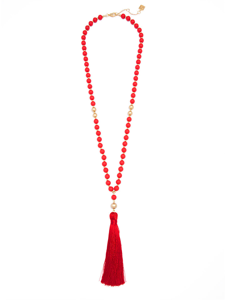 Faye Beaded Tassel Necklace by ZENZII