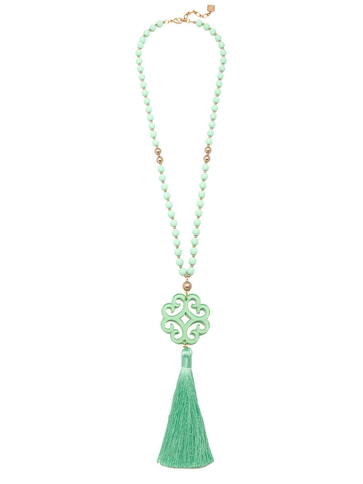 Jade Pendant Tassel Necklace by ZENZII