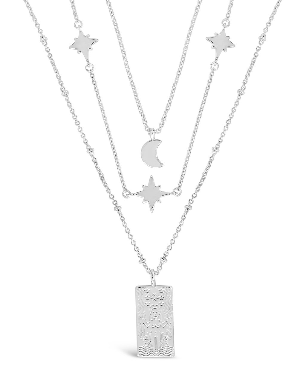 Moon, Star, & Tarot Card Layered Necklace by Sterling Forever