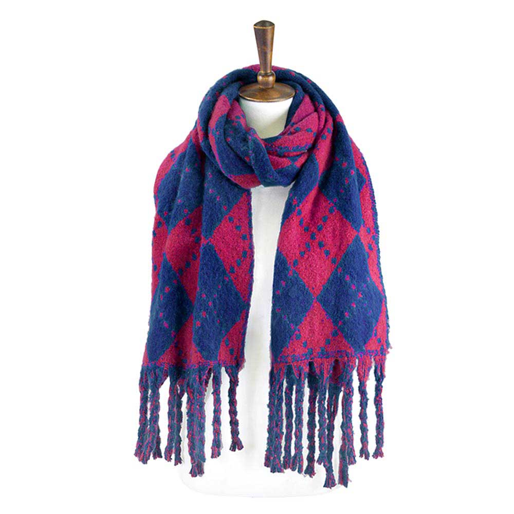 Argyle Print Oblong Scarf With Fringe by Madeline Love