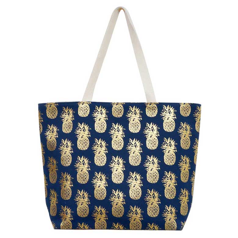 Metallic Pineapple Patterned Beach Tote Bag by Madeline Love