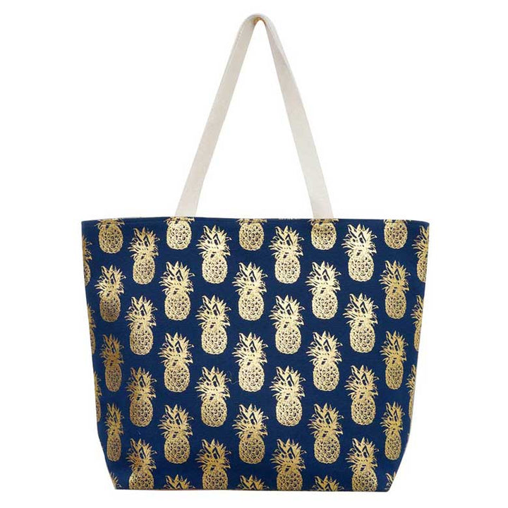 Metallic Pineapple Patterned Beach Tote Bag by Madeline Love