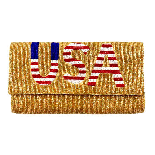 American USA Flag Beaded Clutch Crossbody Bag by Madeline Love