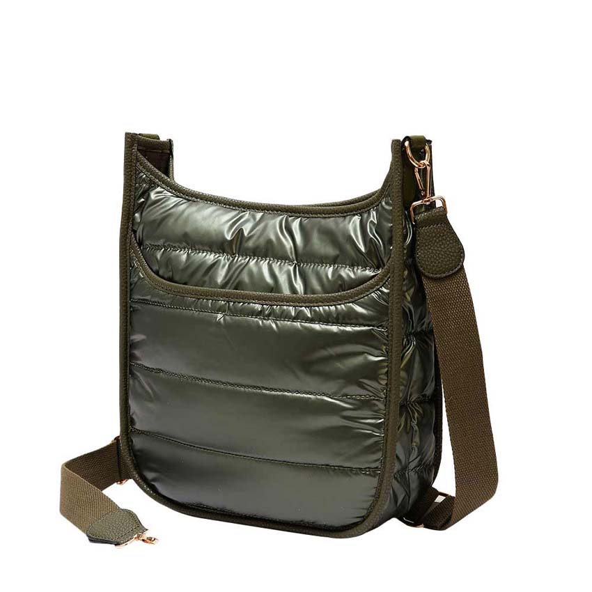 Solid Quilted Shiny Puffer Crossbody Bag