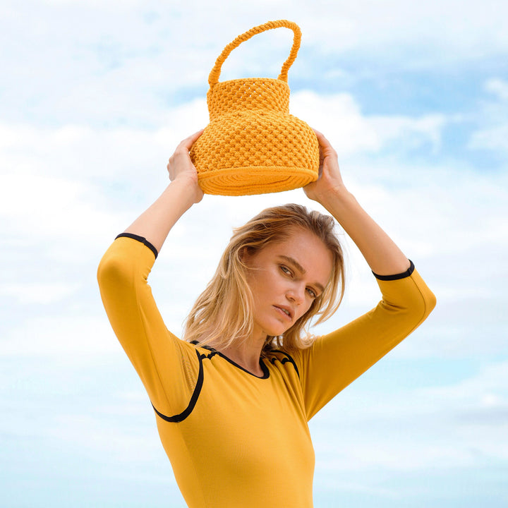 PETITE NAGA Macrame Vessel Basket Bag in Sunshine Yellow by BrunnaCo