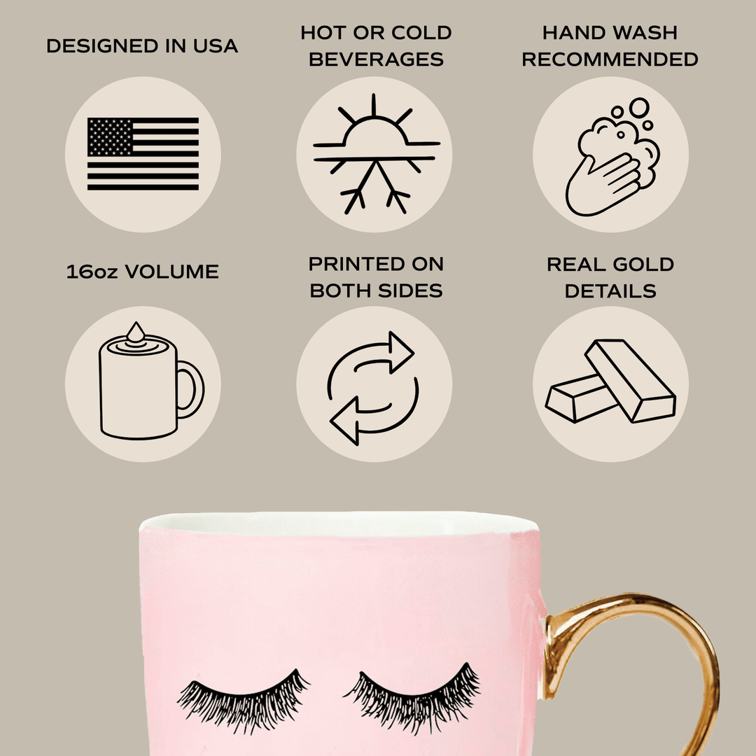 Pink Eyelashes 16oz. Coffee Mug by Sweet Water Decor