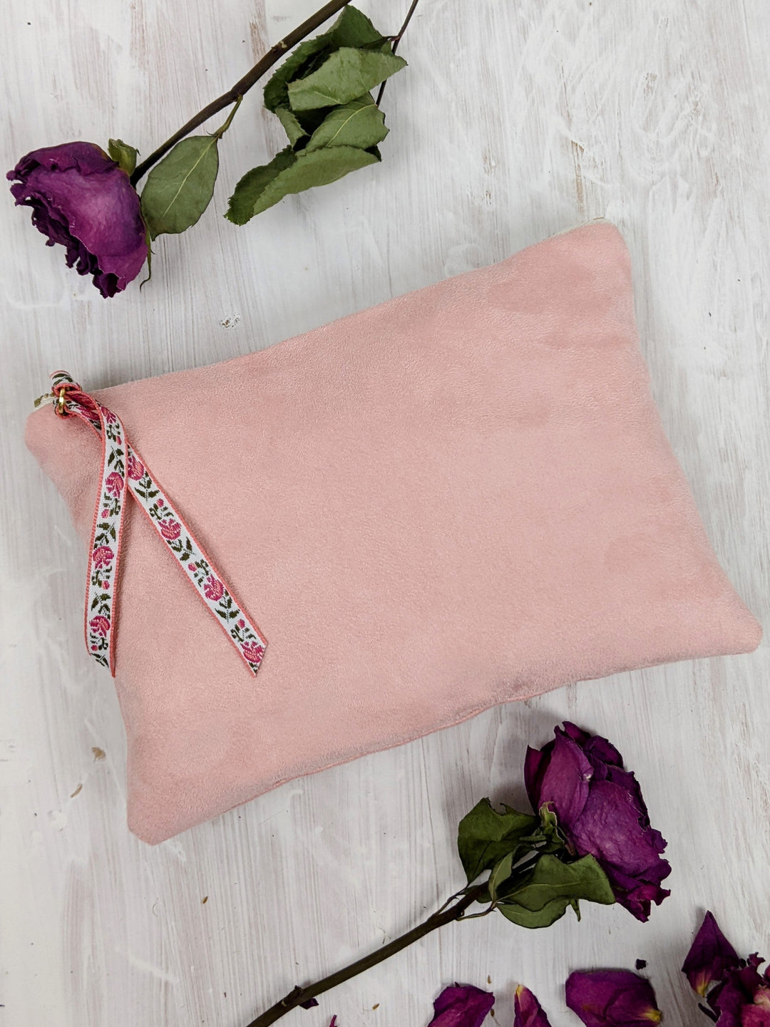 Pink Fleur Vegan Suede Clutch Purse by Ash & Rose