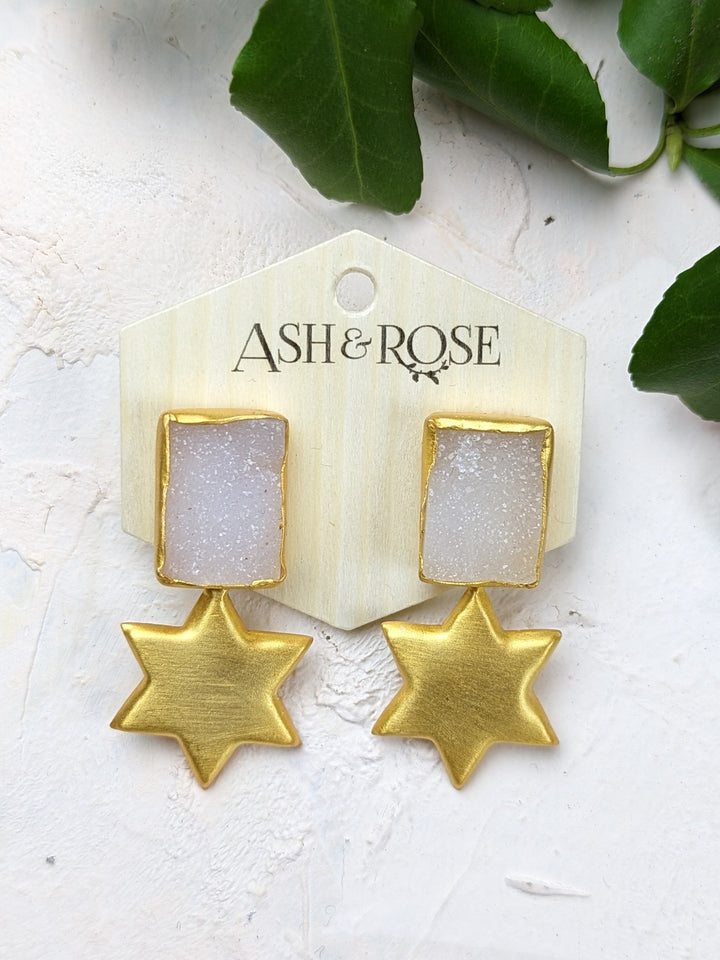 Druzy Star Statement Earrings by Ash & Rose