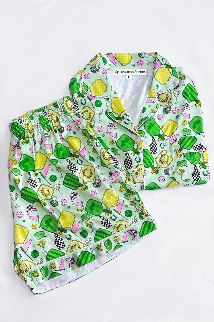 Fun & Games Pickleball Satin Pajamas by Spikes and Seams