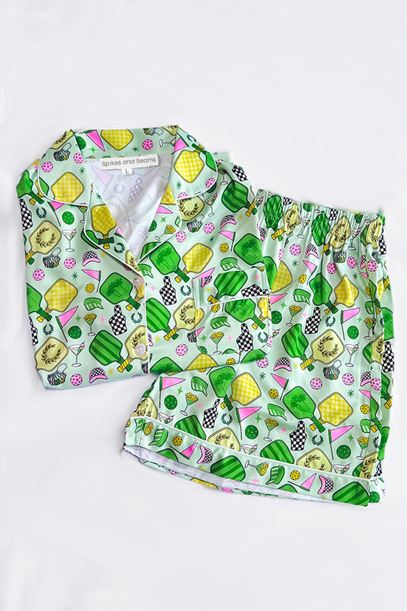 Fun & Games Pickleball Satin Pajamas by Spikes and Seams