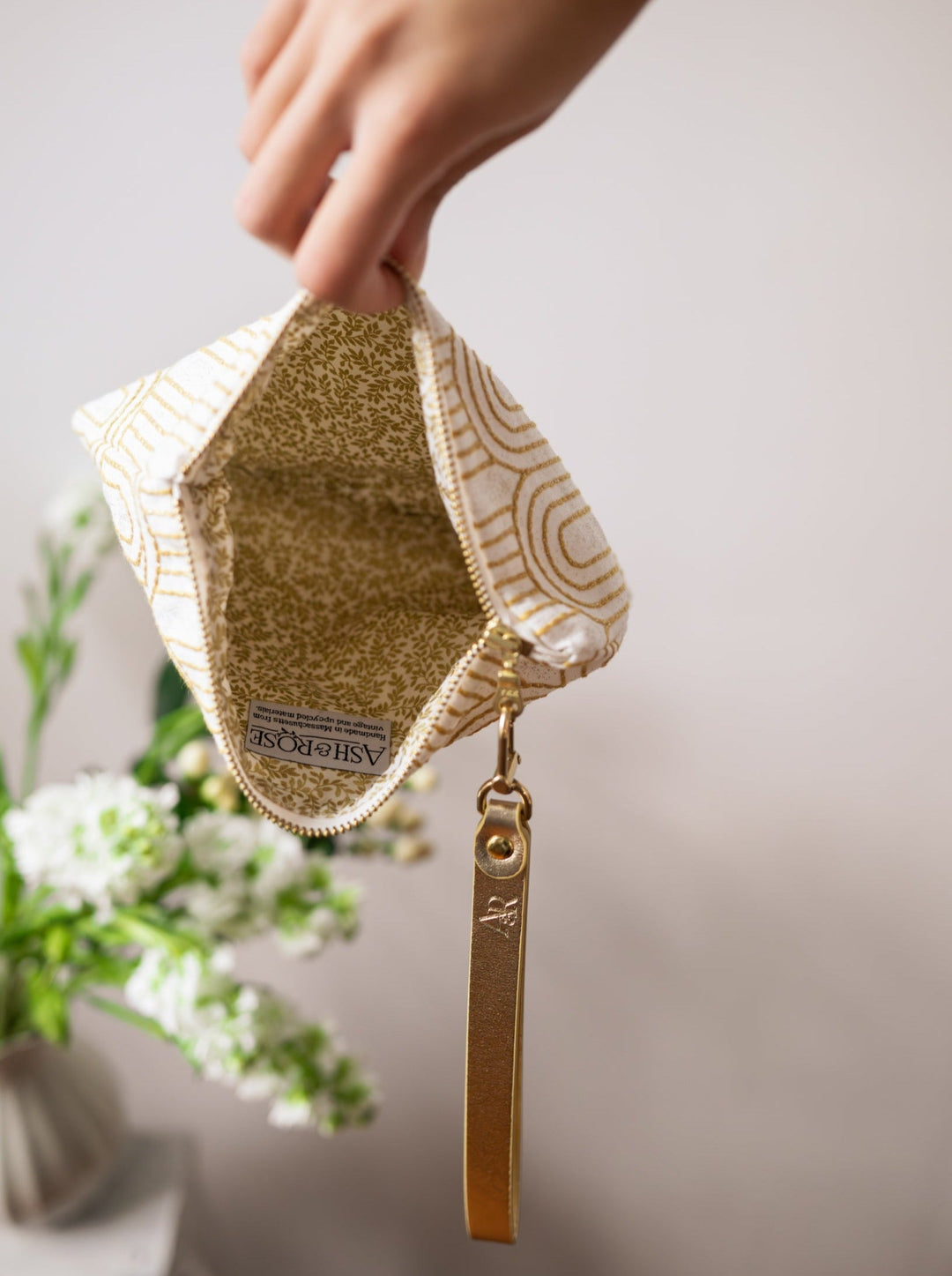 Josephine Embroidered Gold and White Wristlet Purse by Ash & Rose