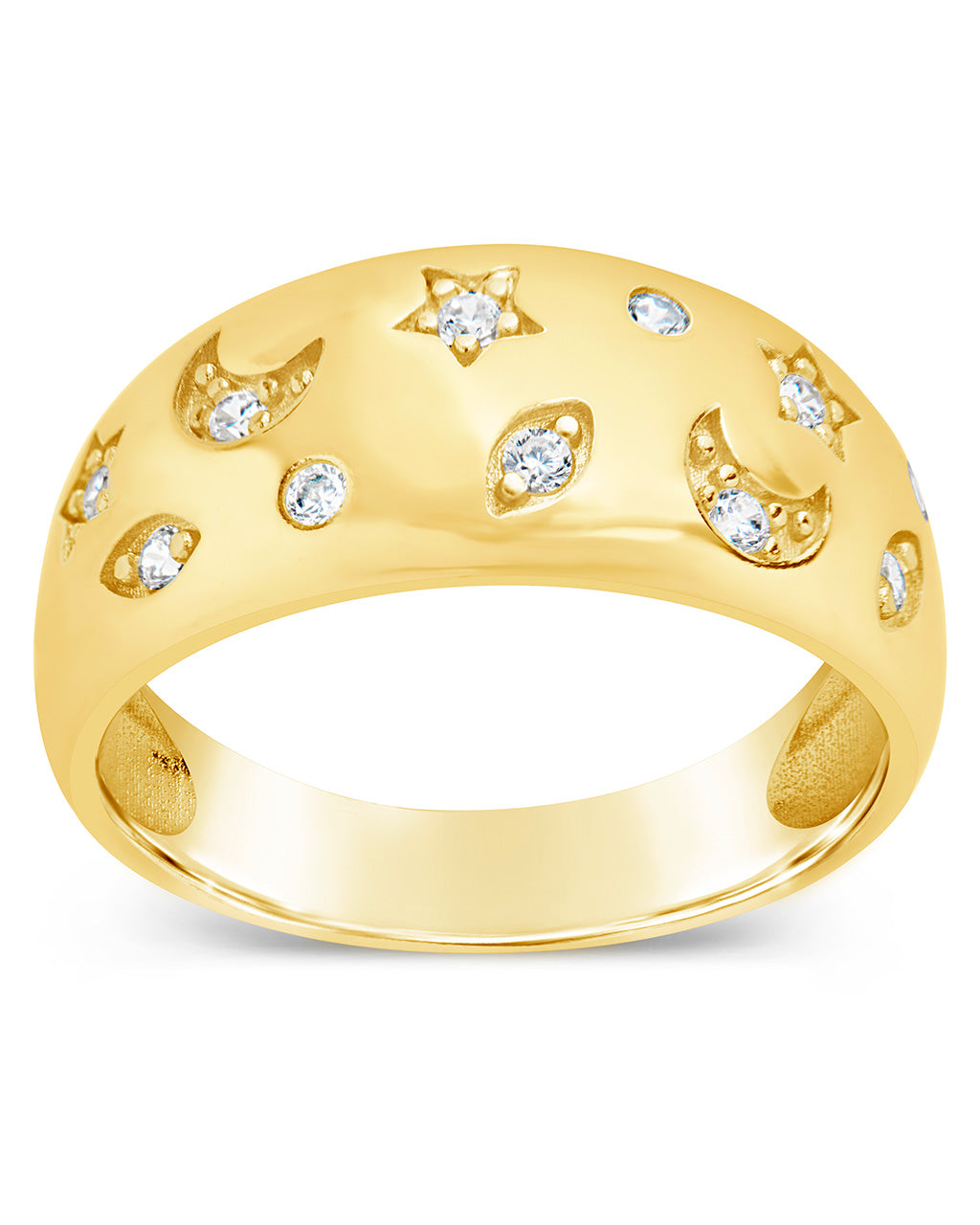 CZ Star and Crescent Bezel Dome Band Ring by Sterling Forever