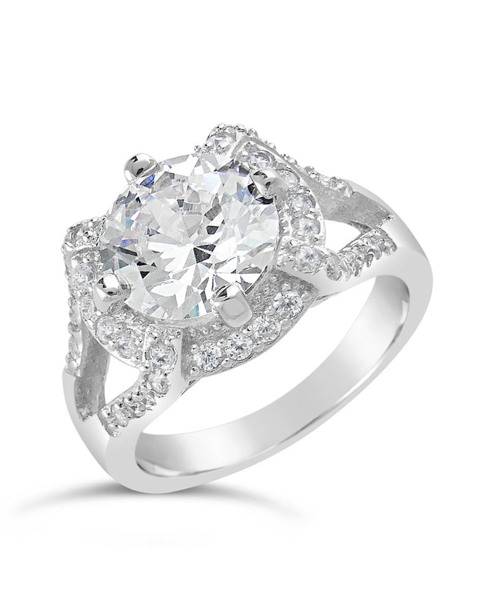 Sterling Silver Split Shank CZ Halo Ring by Sterling Forever