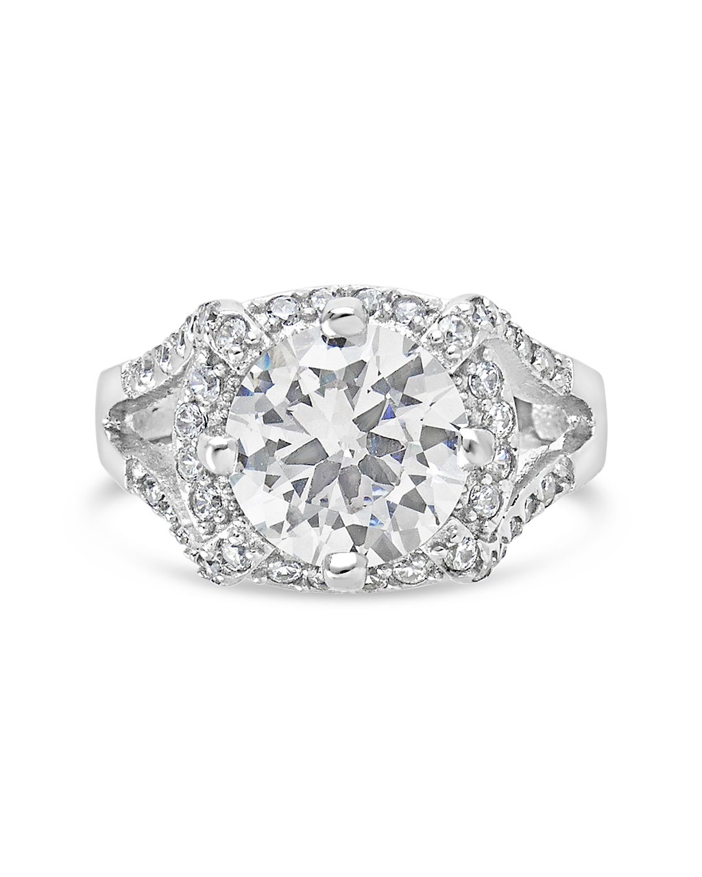 Sterling Silver Split Shank CZ Halo Ring by Sterling Forever