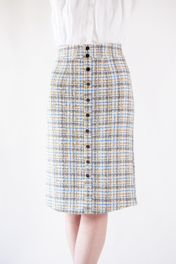 Luxe Plaid Tweed Pencil Skirt by Le Réussi®