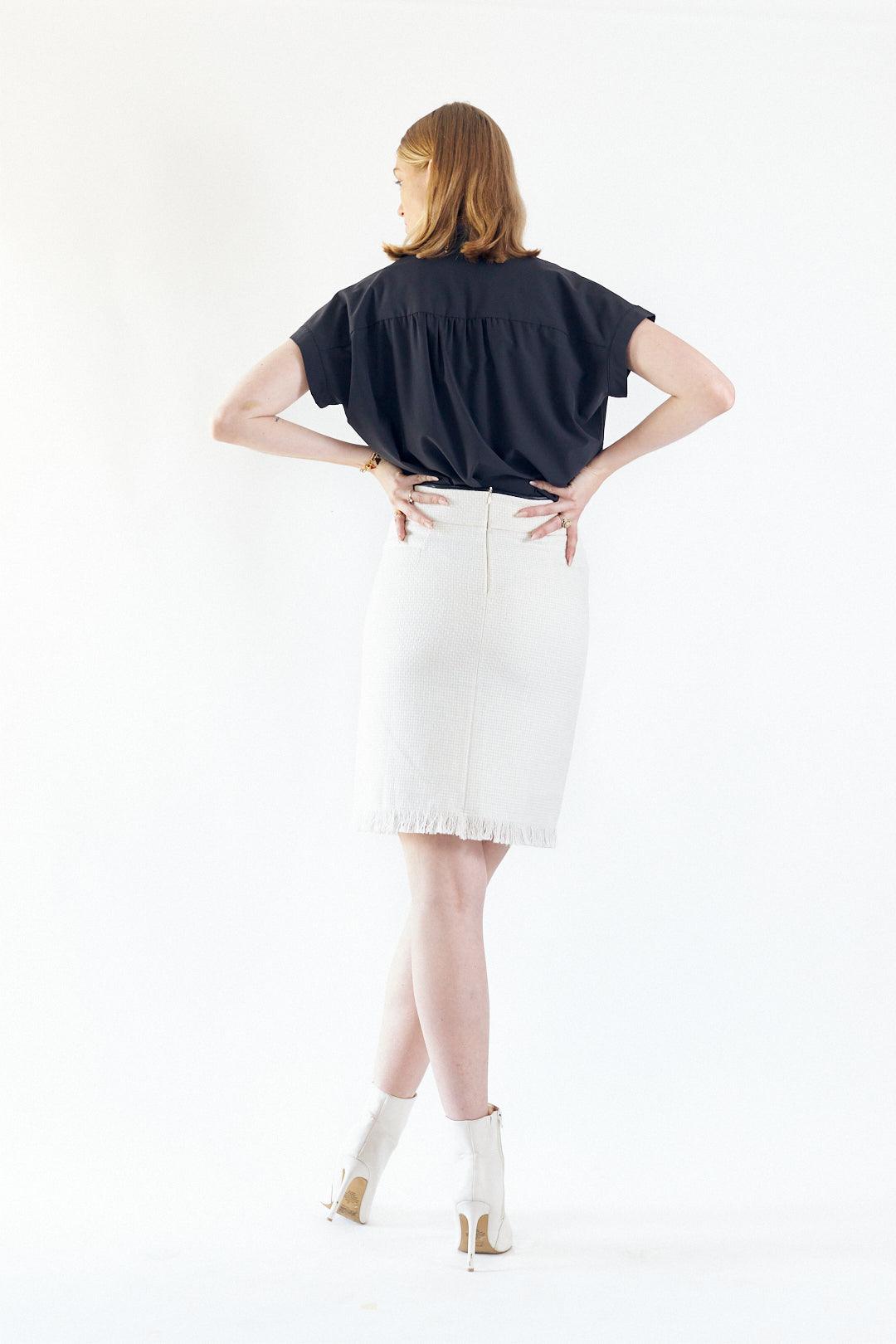 Luxe White Mini Tweed Skirt by Le Réussi®