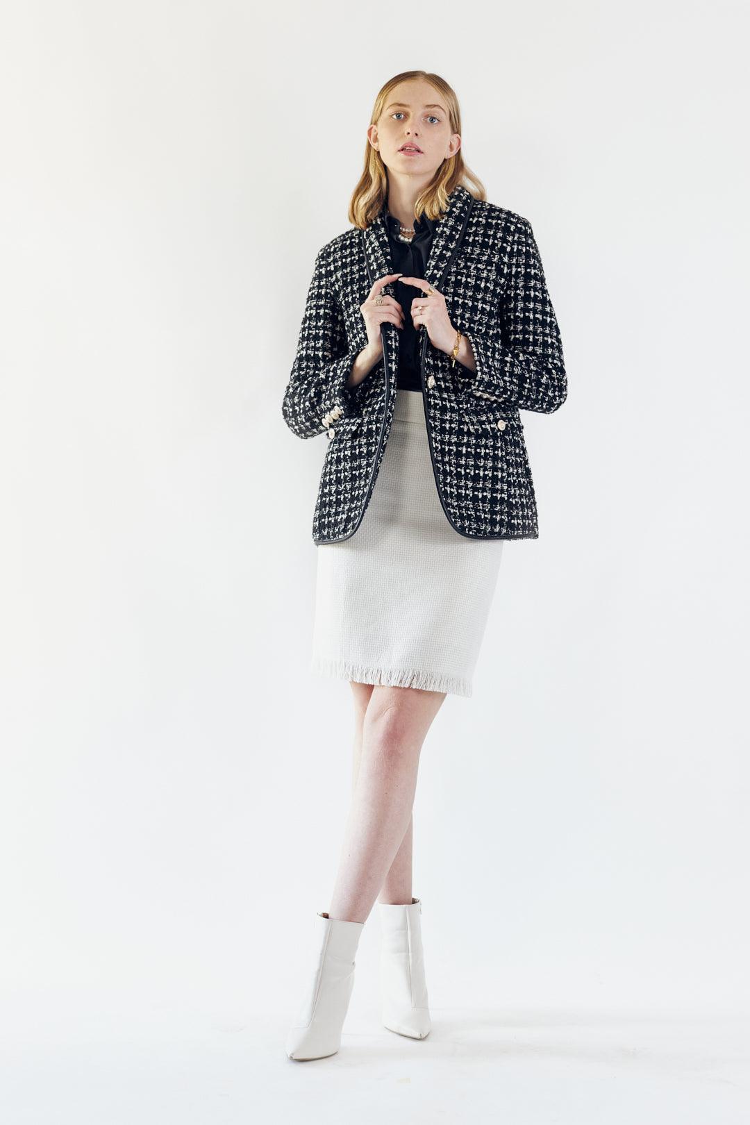 Luxe White Mini Tweed Skirt by Le Réussi®