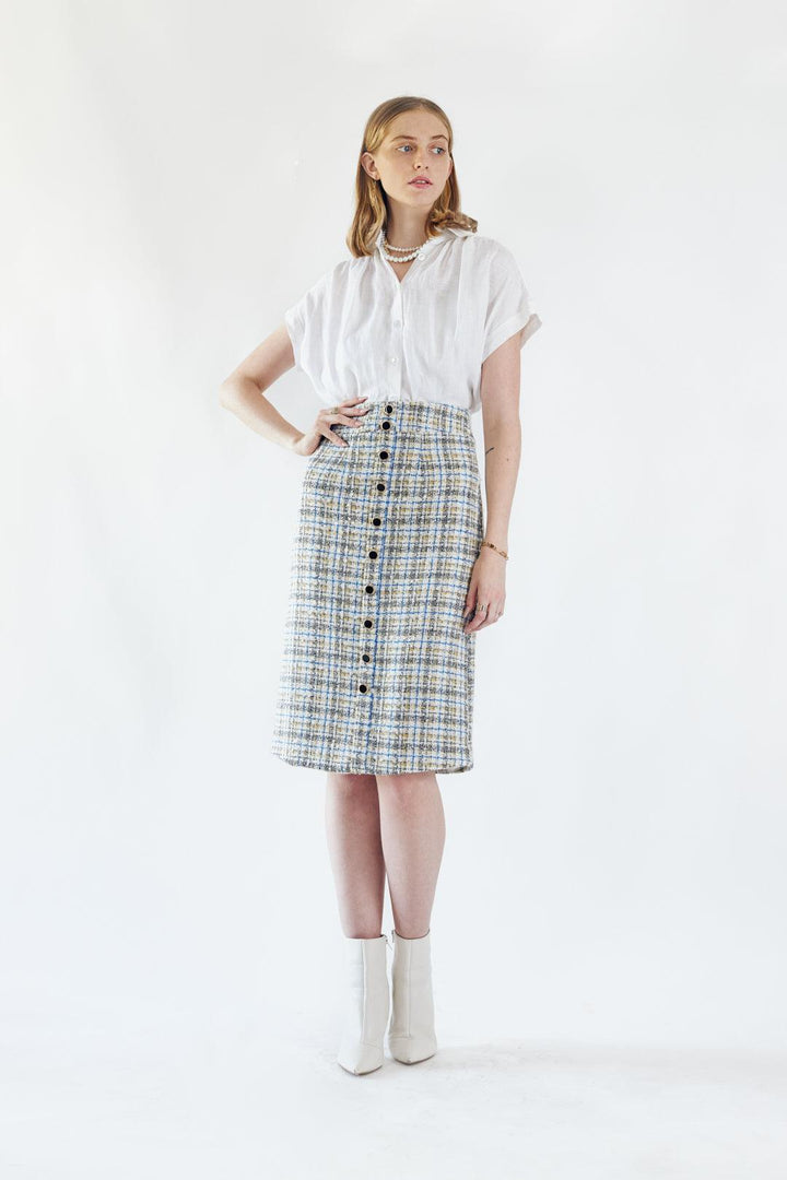 Luxe Plaid Tweed Pencil Skirt by Le Réussi®