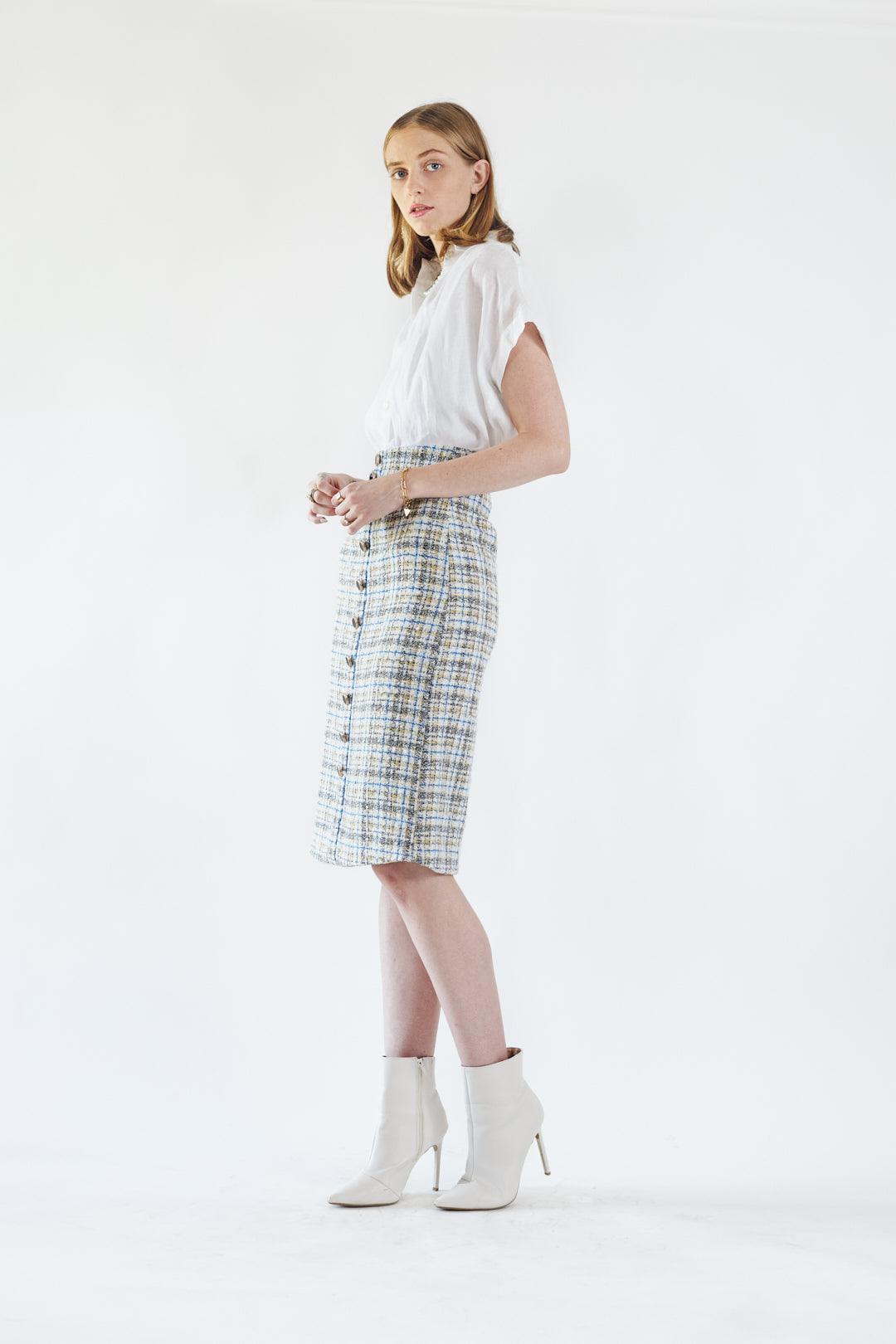 Luxe Plaid Tweed Pencil Skirt by Le Réussi®