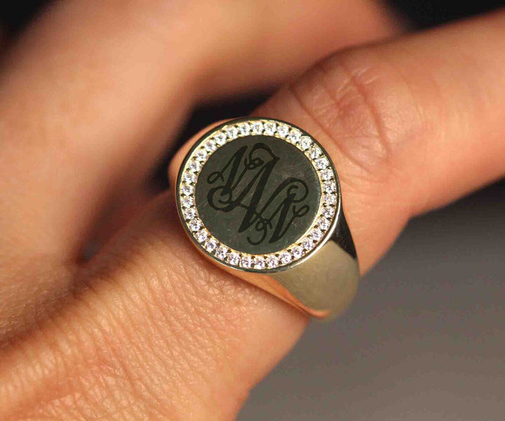 Diamond Engraving Signet Ring by VicStonenNYC Fine Jewelry