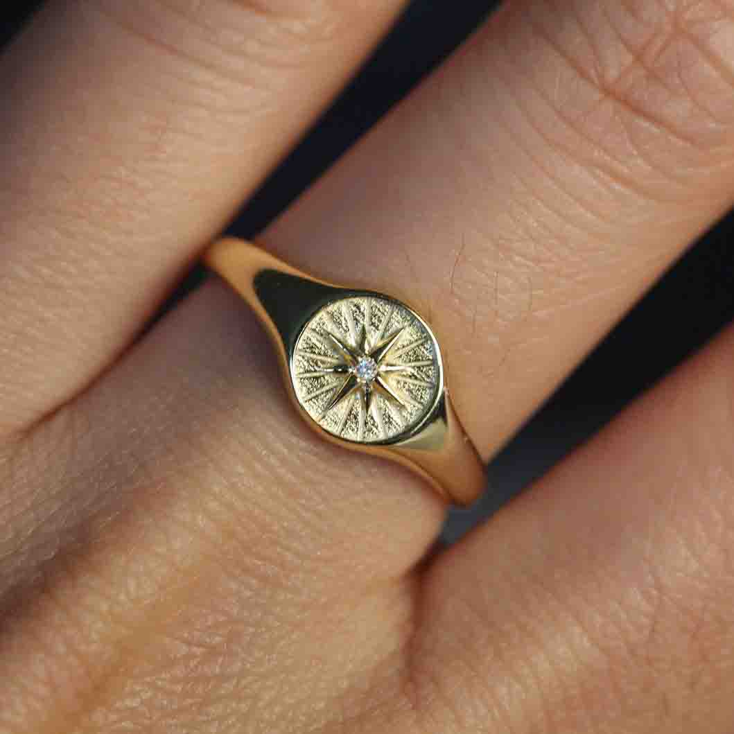 10k Northern Star Diamond Signet Ring by VicStonenNYC Fine Jewelry