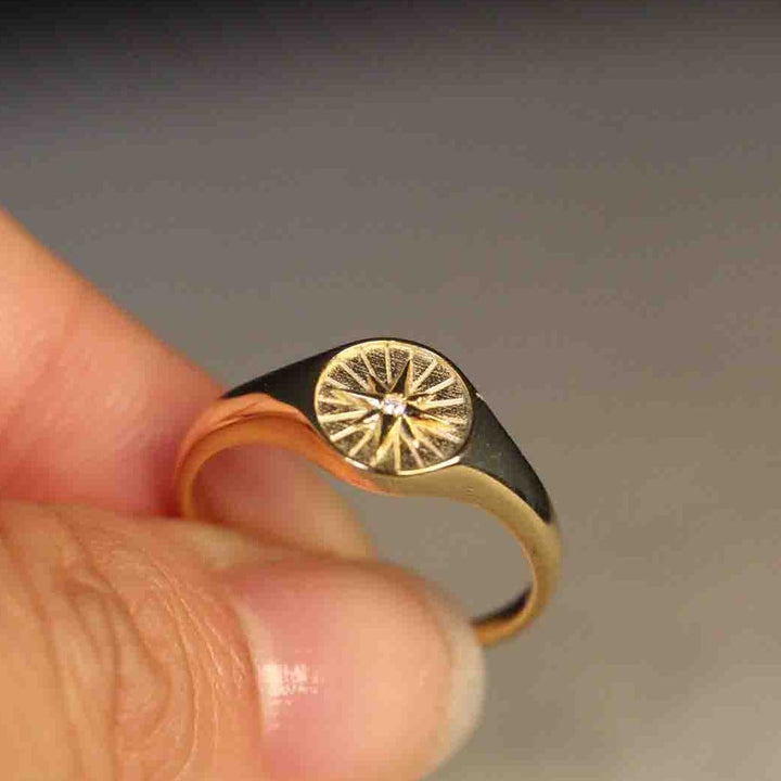 10k Northern Star Diamond Signet Ring by VicStonenNYC Fine Jewelry