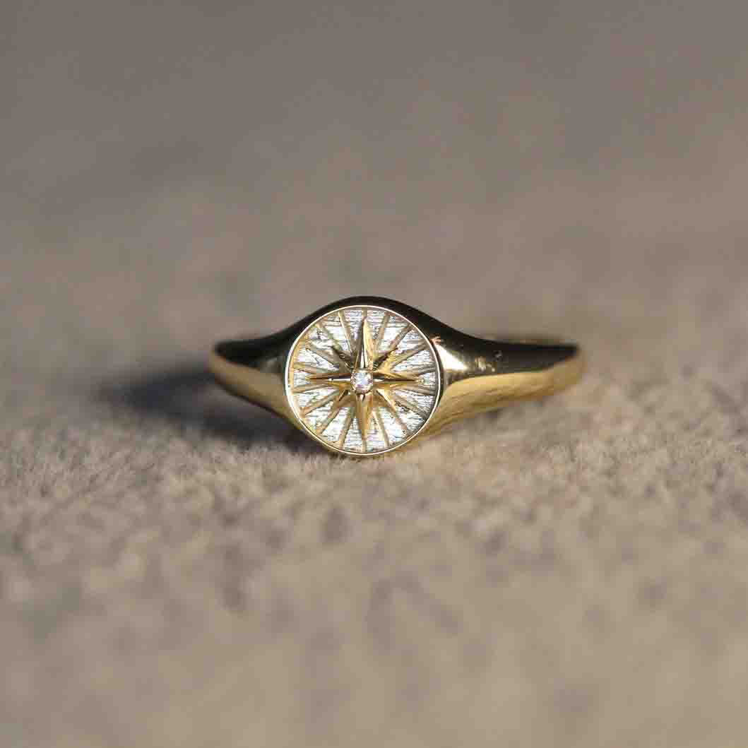 10k Northern Star Diamond Signet Ring by VicStonenNYC Fine Jewelry