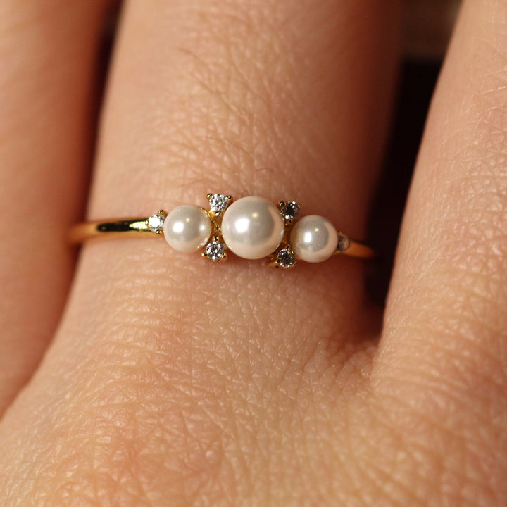 14k Gold Pearl Diamond Ring by VicStonenNYC Fine Jewelry