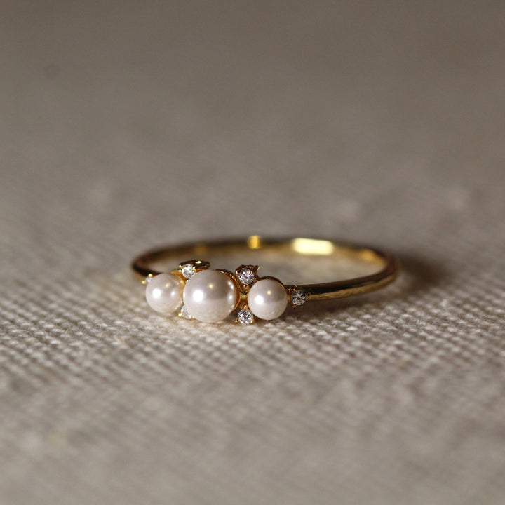 14k Gold Pearl Diamond Ring by VicStonenNYC Fine Jewelry