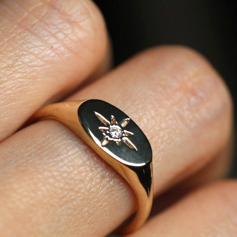 14k Northern Star Signet Ring by VicStonenNYC Fine Jewelry