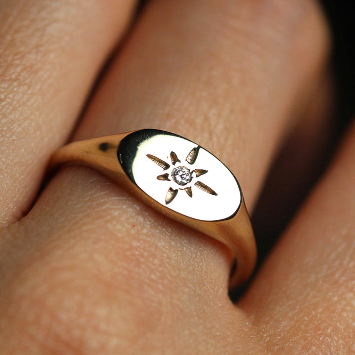 14k Northern Star Signet Ring by VicStonenNYC Fine Jewelry