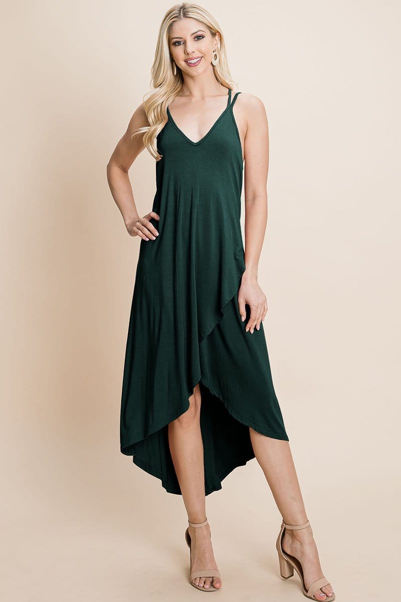 Deep V Cami High Low Hem Crisscrossing Straps Casual Dress by RolyPoly Apparel