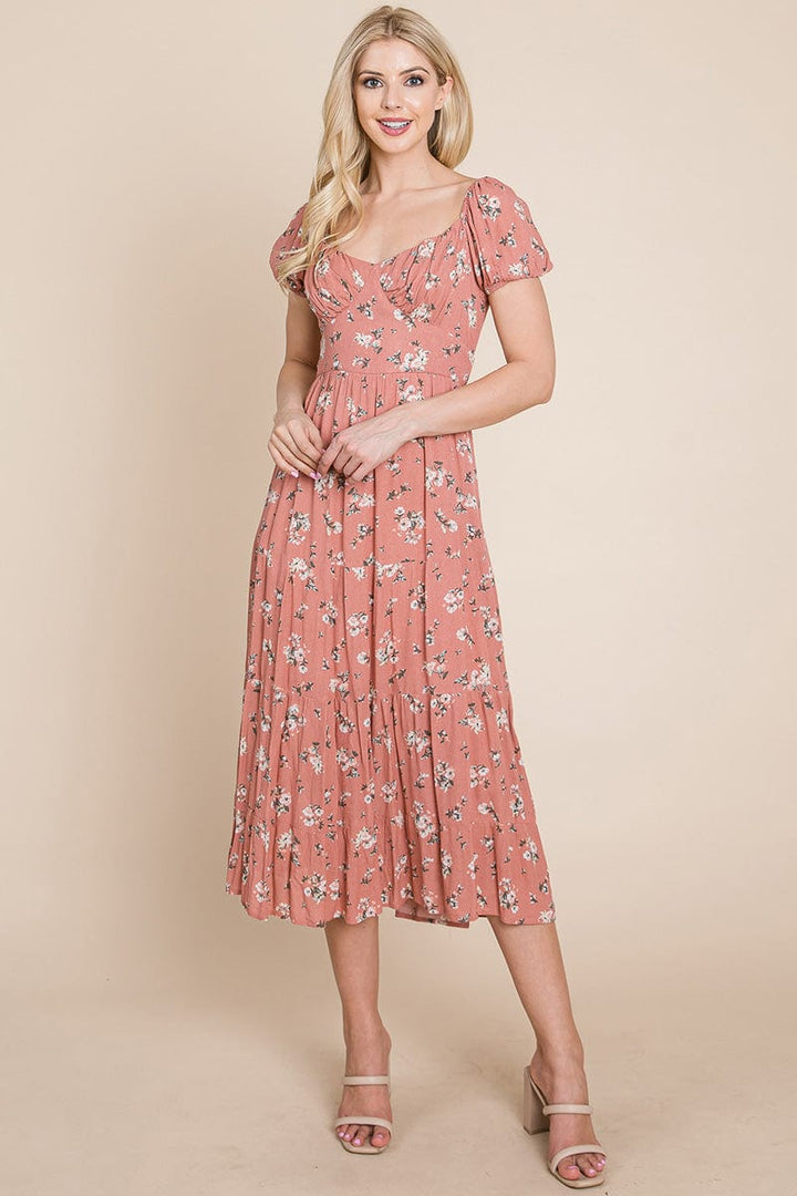 Floral Pleated Open back Midi Dress by RolyPoly Apparel