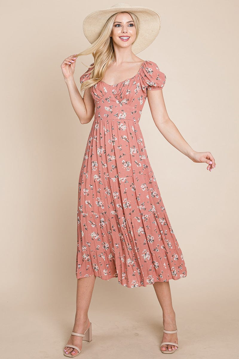 Floral Pleated Open back Midi Dress by RolyPoly Apparel