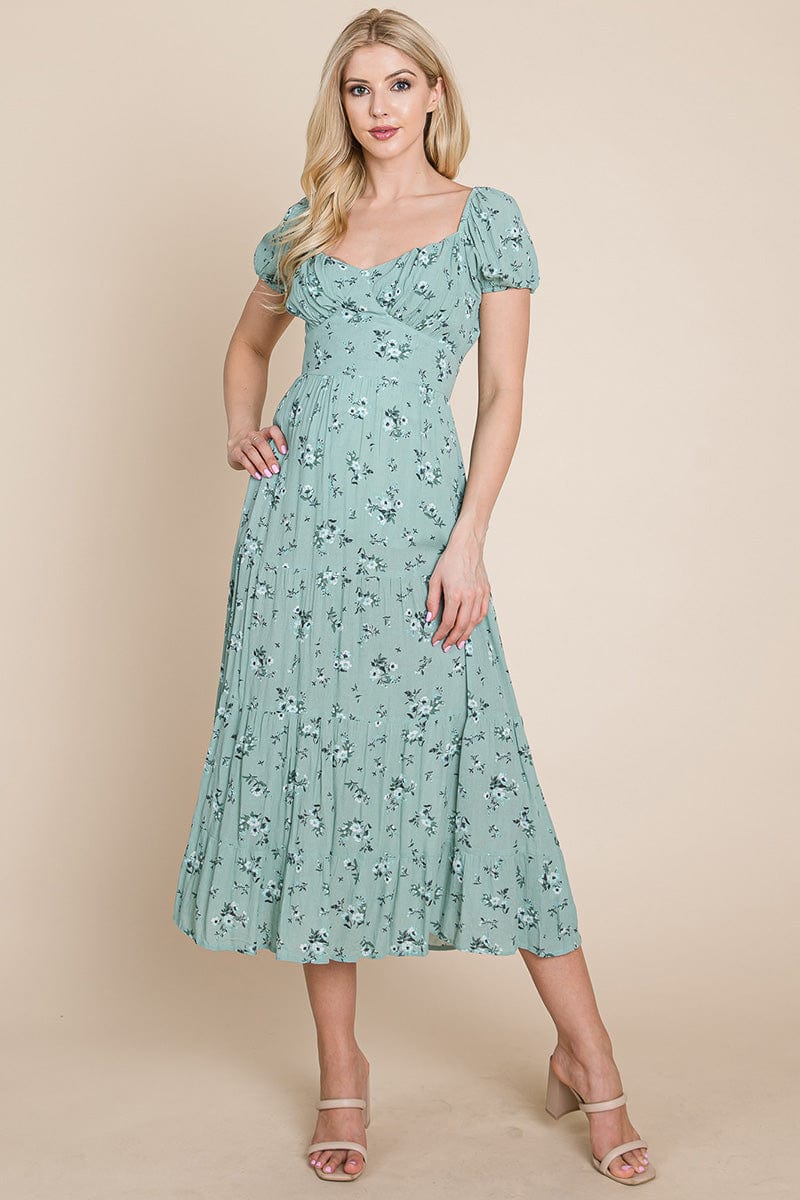 Floral Pleated Open back Midi Dress by RolyPoly Apparel