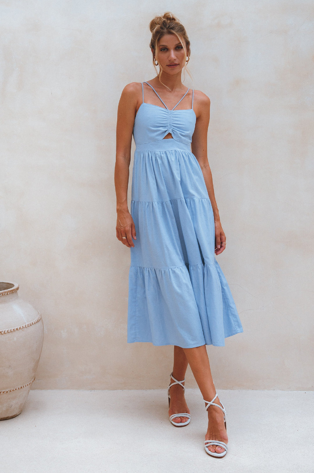 Rafaela Strappy Linen Midi Dress by ELF