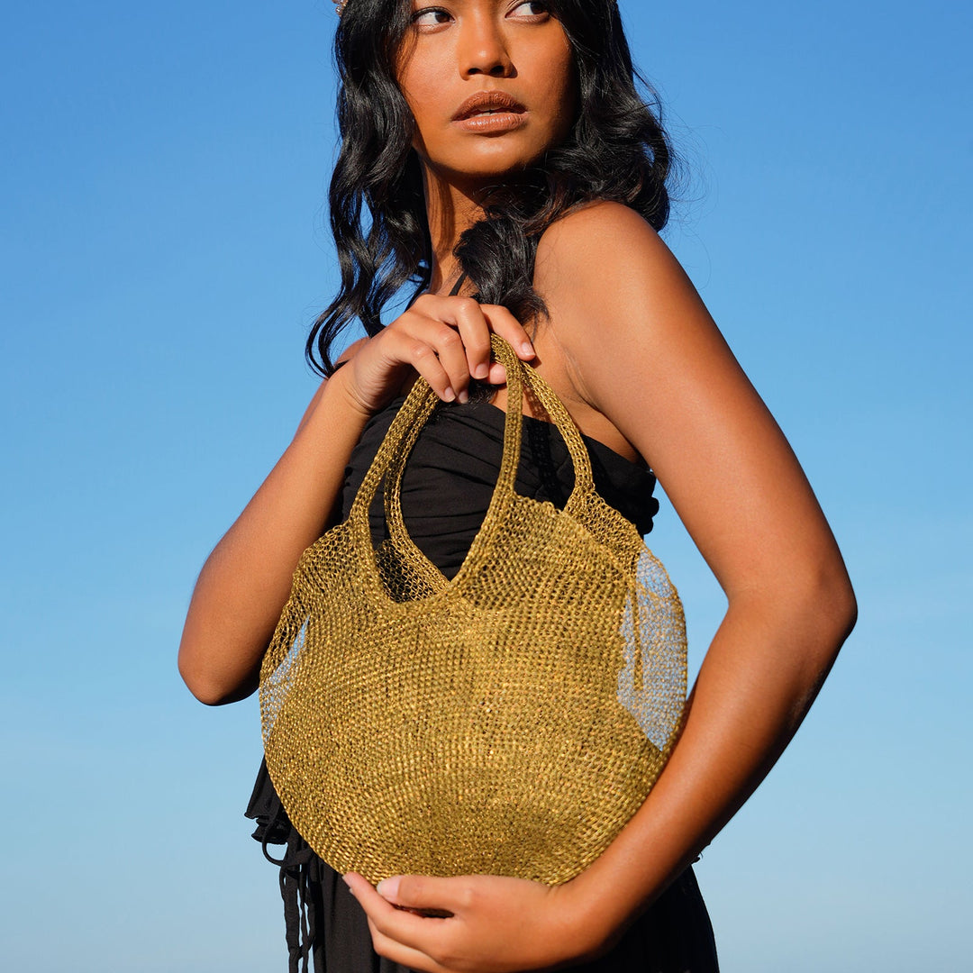 SOL Mesh Wire Tote Bag in Dark Gold by BrunnaCo