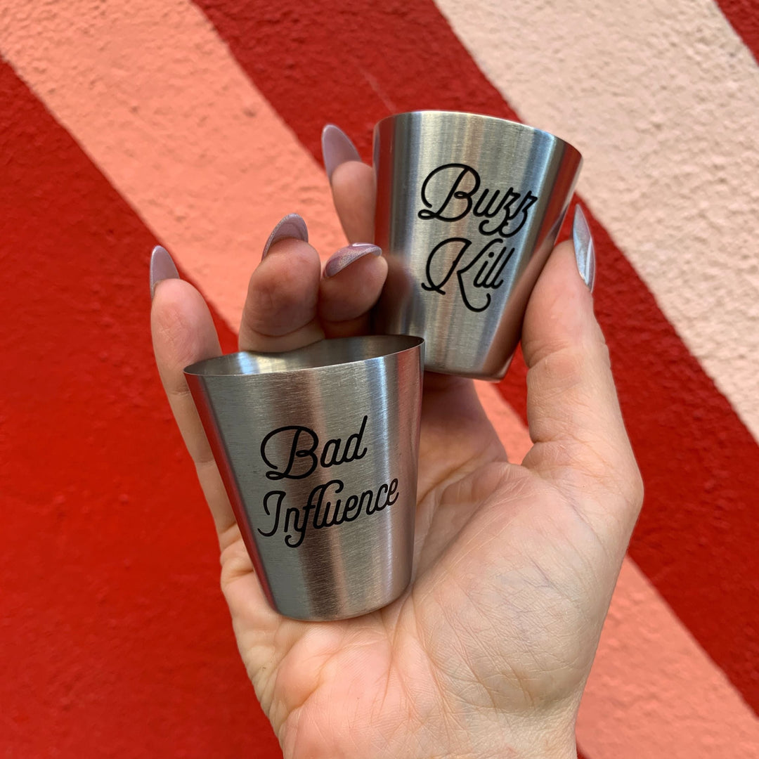 Set of 4 Personality Stainless Steel Shot Cups | Set of 4 Shot Glasses in Gift Bag by The Bullish Store