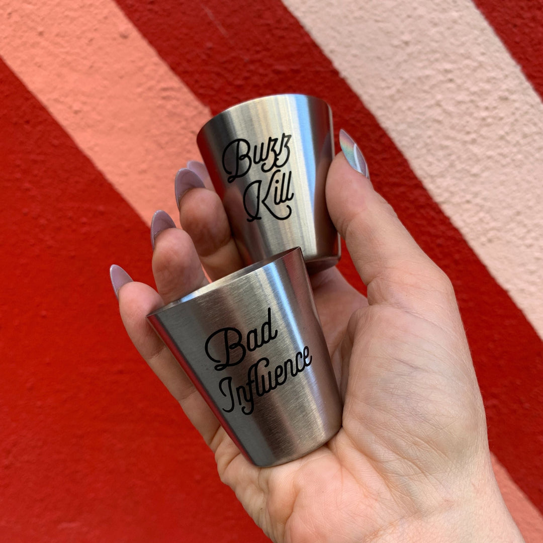 Set of 4 Personality Stainless Steel Shot Cups | Set of 4 Shot Glasses in Gift Bag by The Bullish Store