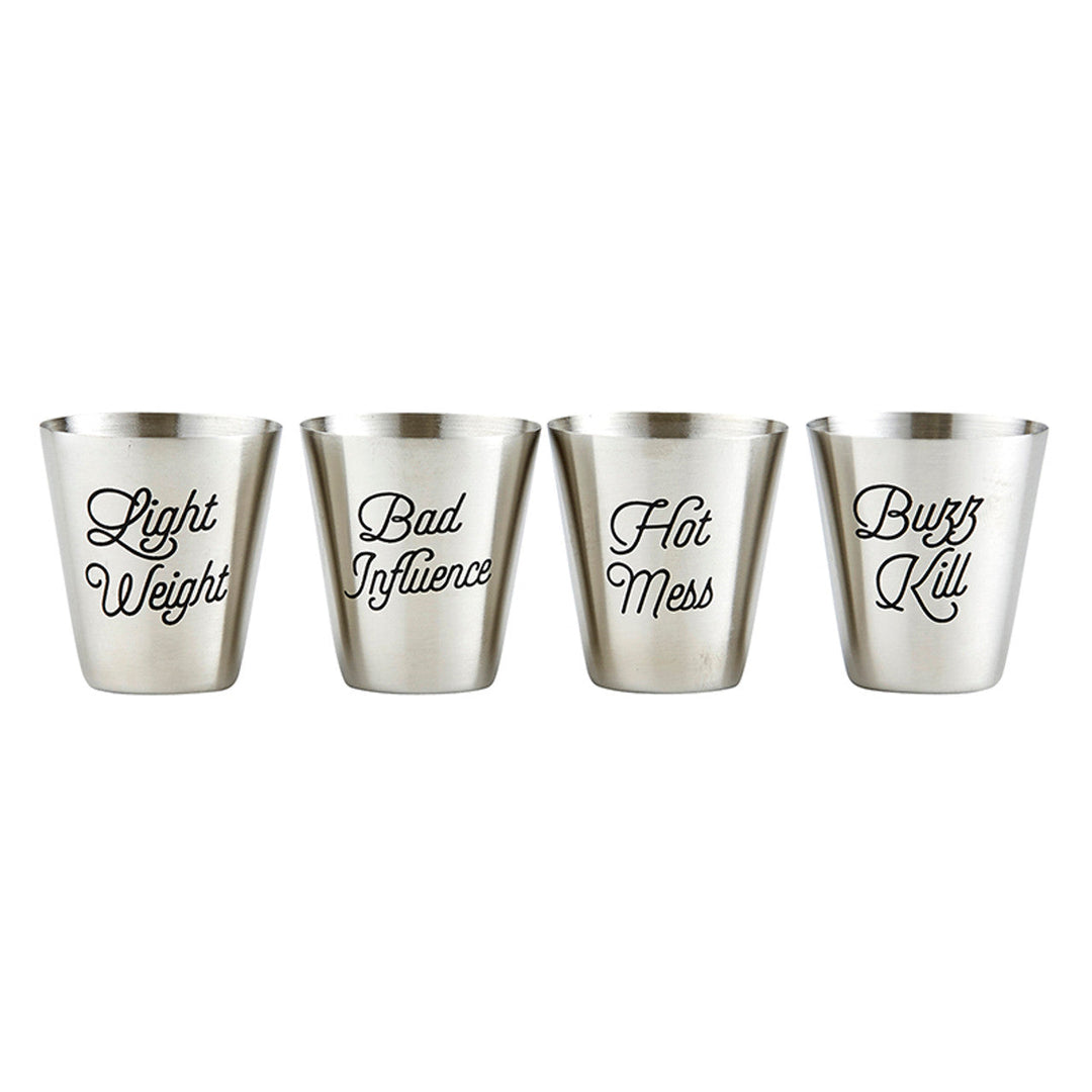 Set of 4 Personality Stainless Steel Shot Cups | Set of 4 Shot Glasses in Gift Bag by The Bullish Store