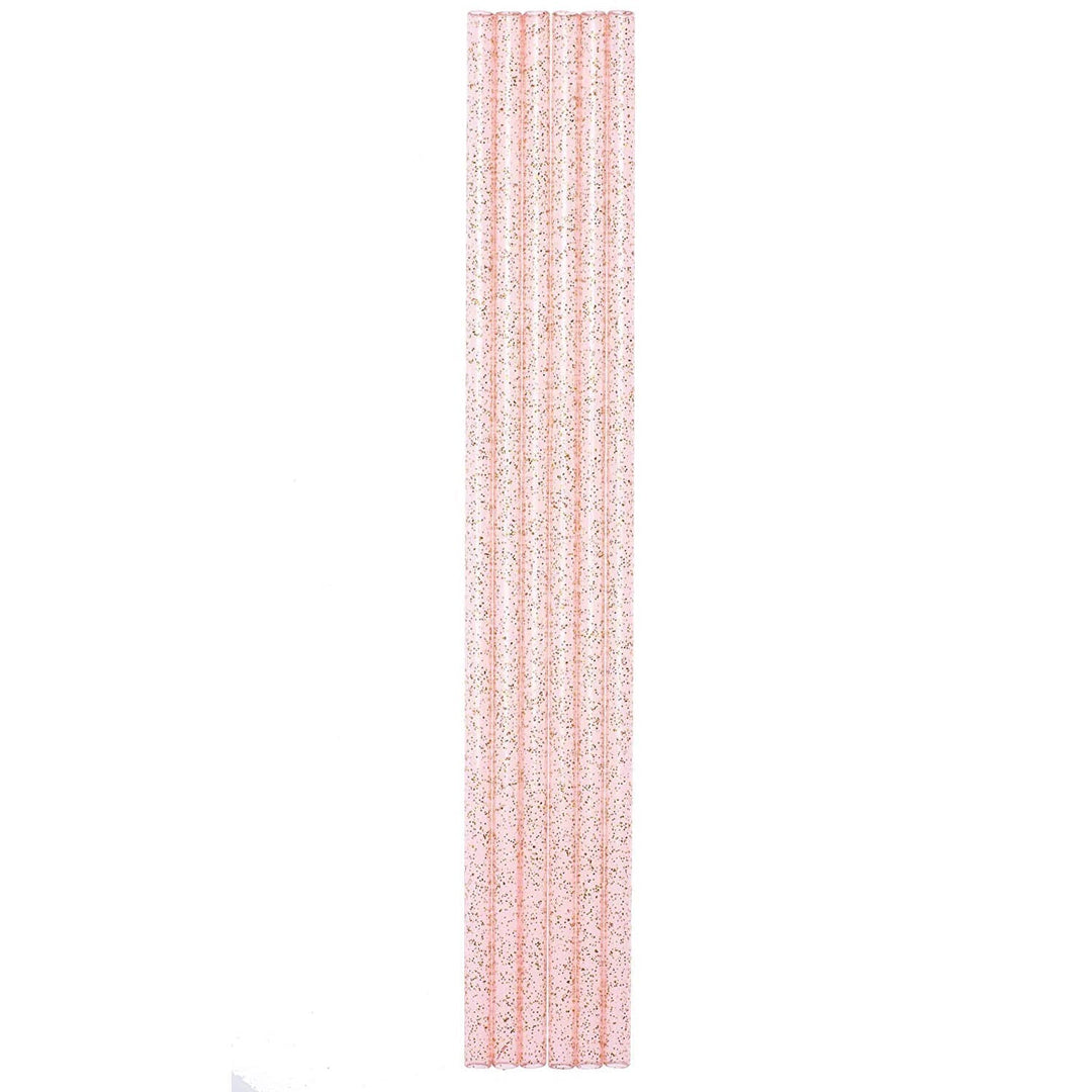 Set of 6 Pink Glitter Reusable Straws | BPA-Free Acrylic | 11" Extra Long Elegant Straws by The Bullish Store