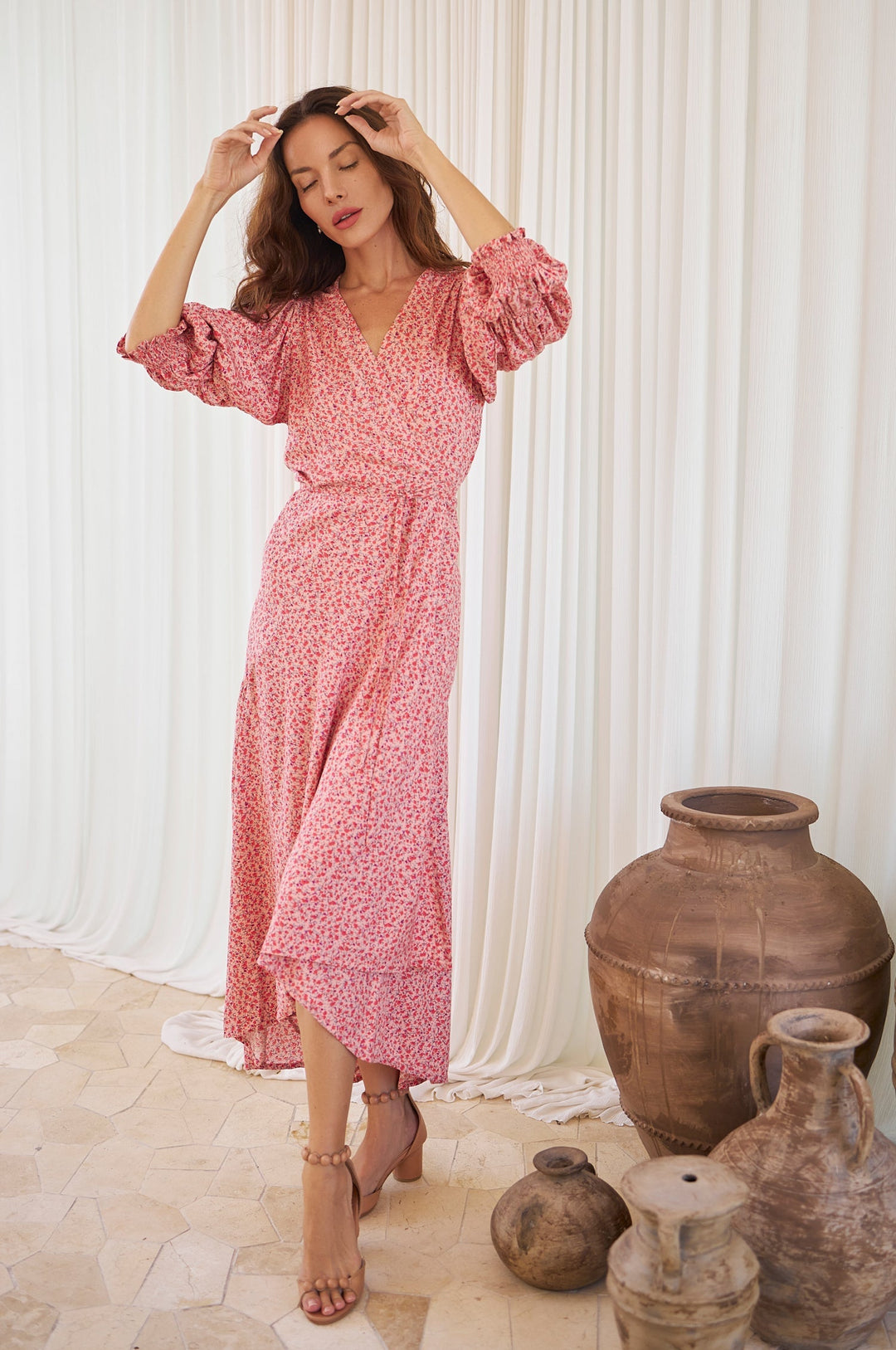 Set Sail Puff Sleeve Wrap Cotton Dress by Bali ELF