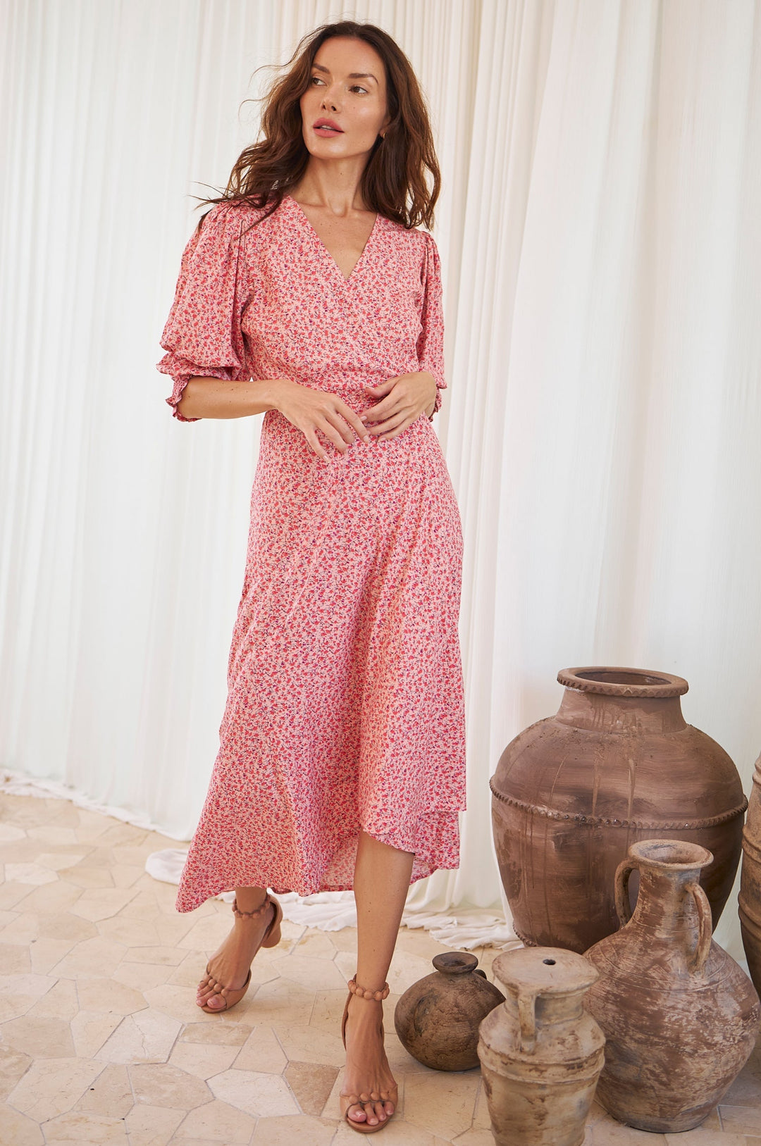 Set Sail Puff Sleeve Wrap Cotton Dress by Bali ELF