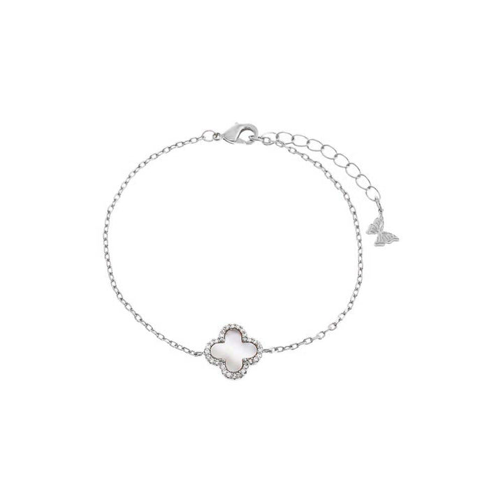 Pave Outlined Four Leaf Clover Bracelet by By Adina Eden