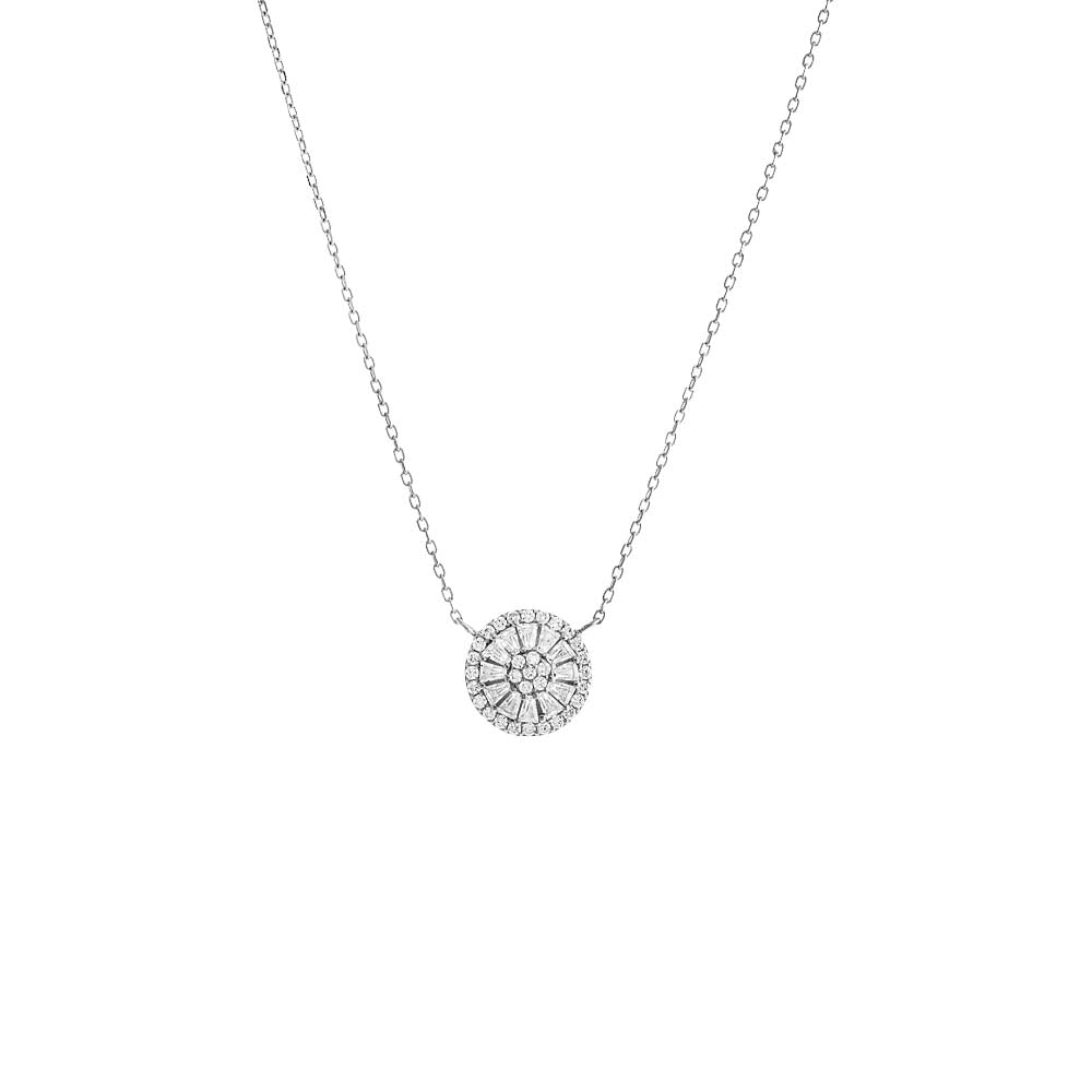 Mini Pave X Baguette Round Pendant Necklace by By Adina Eden