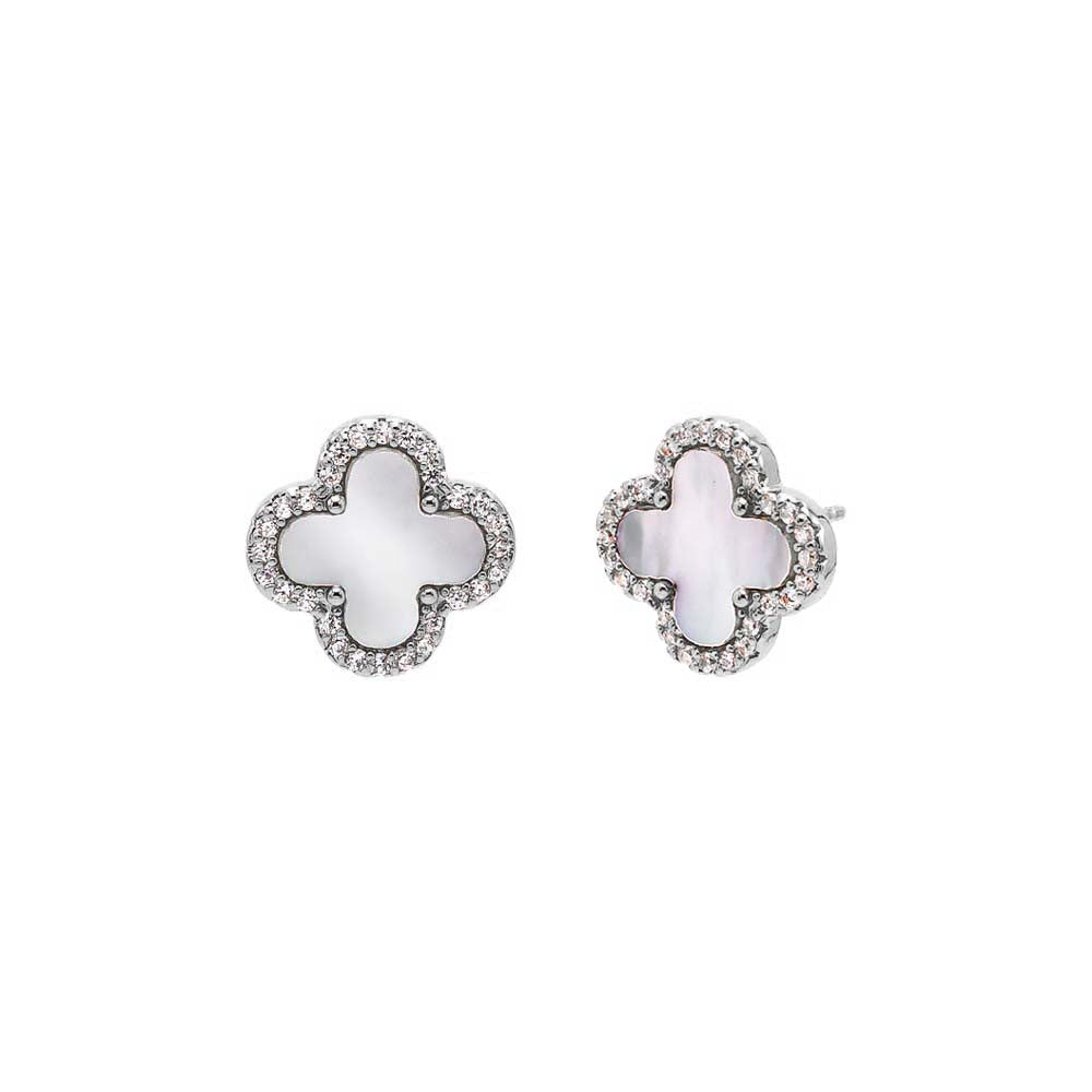 Pave Outlined Four Leaf Clover Stud Earring by By Adina Eden