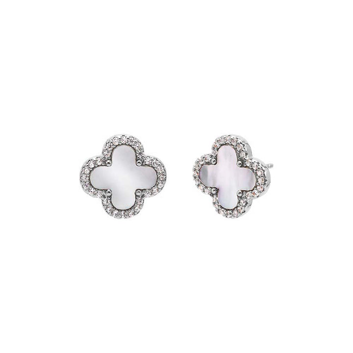 Pave Outlined Four Leaf Clover Stud Earring by By Adina Eden